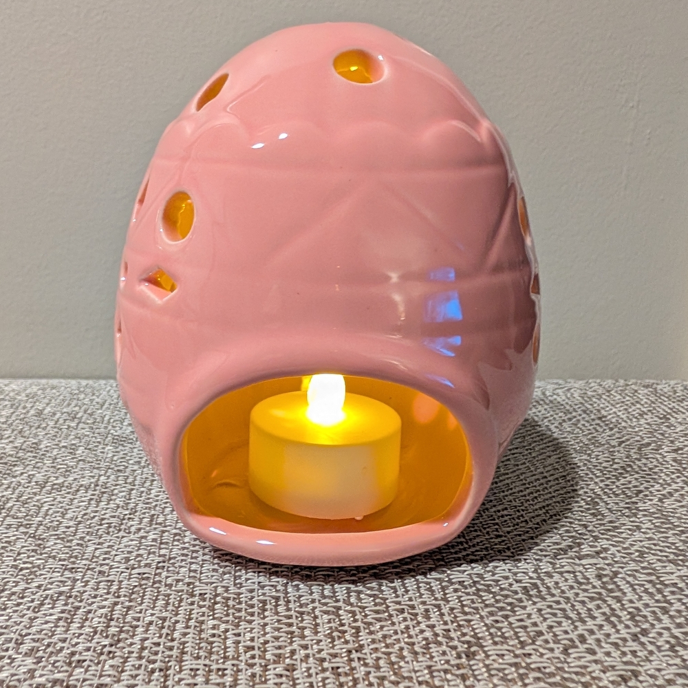Pink Ceramic Egg-Shaped Candle Tealight Holder